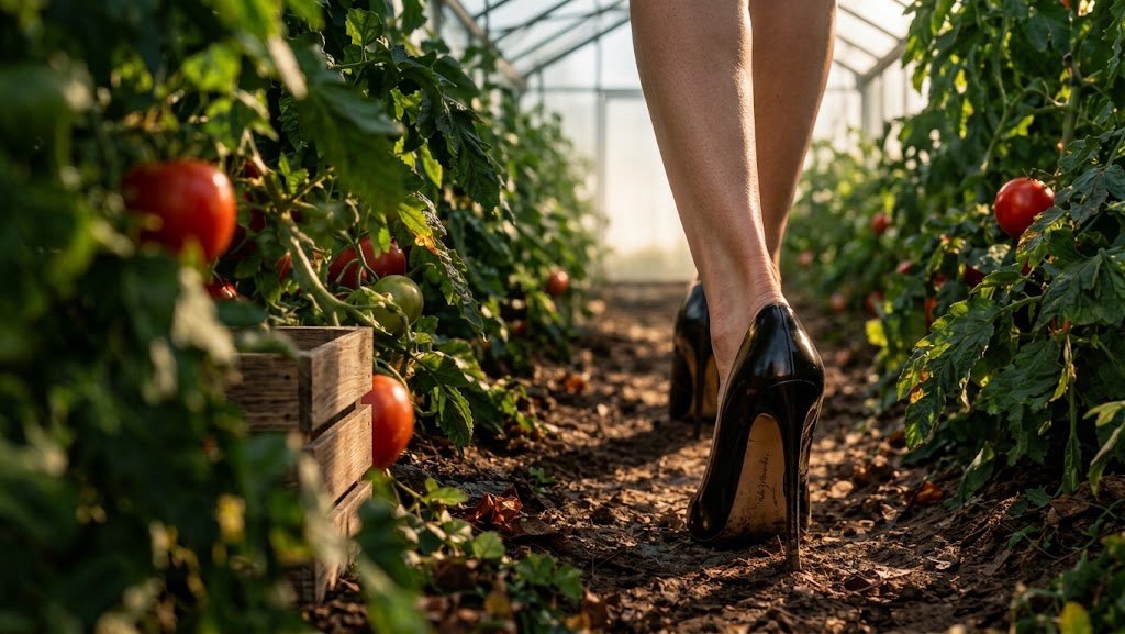 Allée de tomates sous la serre
